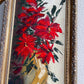 Vintage Red Poinsettia Flowers in Vase Painting Framed