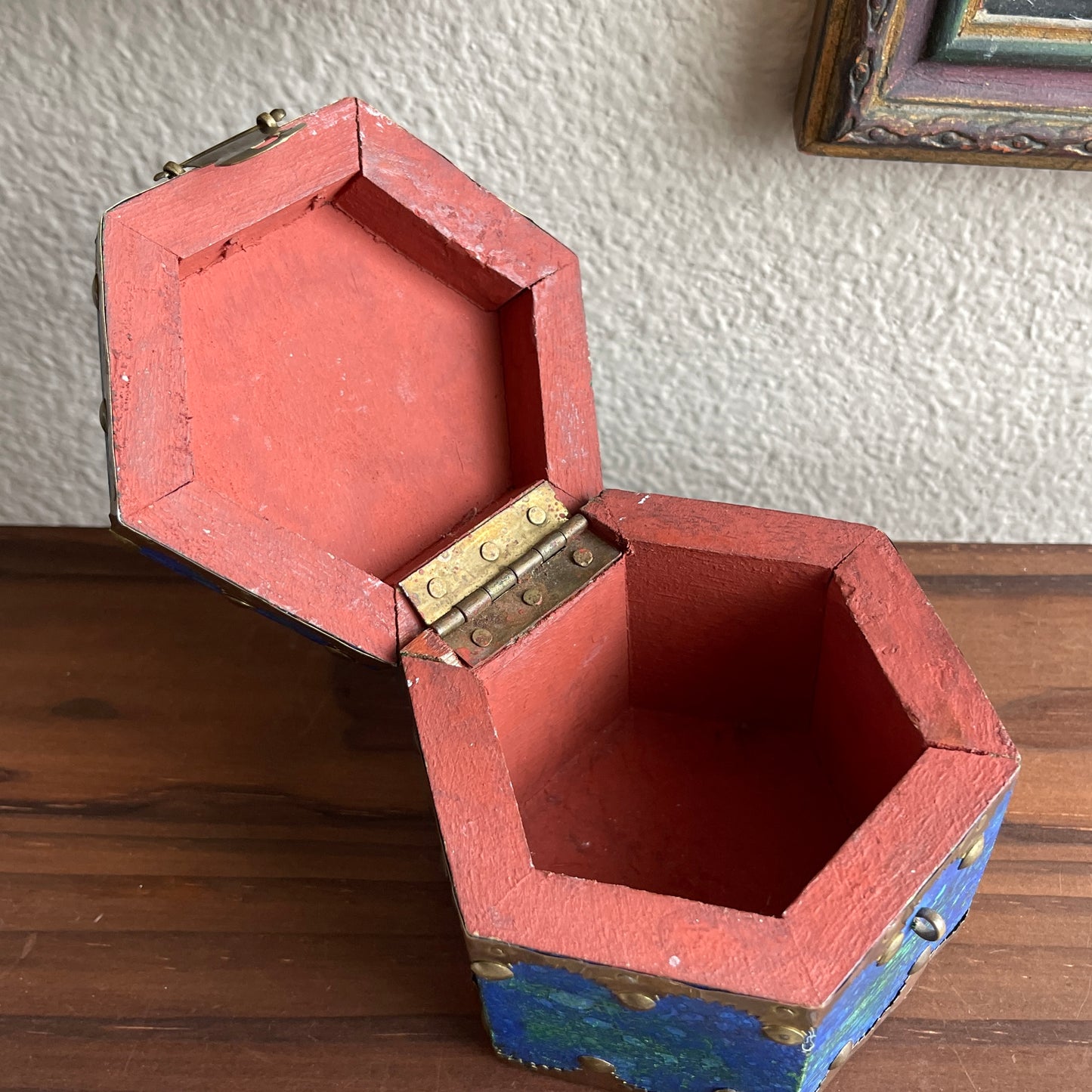 Vintage wooden box with brass metal details