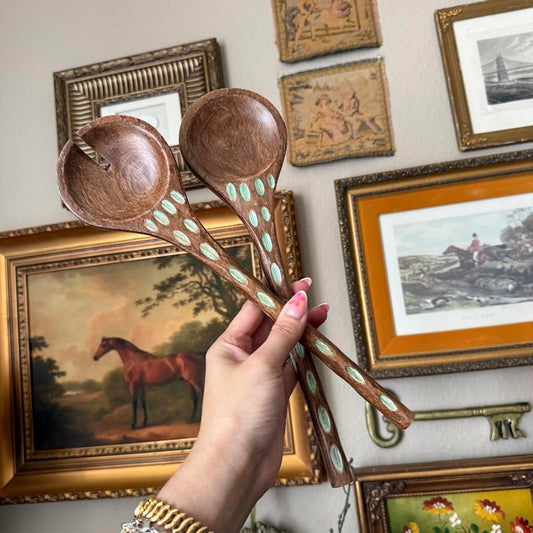 Vintage Wooden Carved Serving Spoons