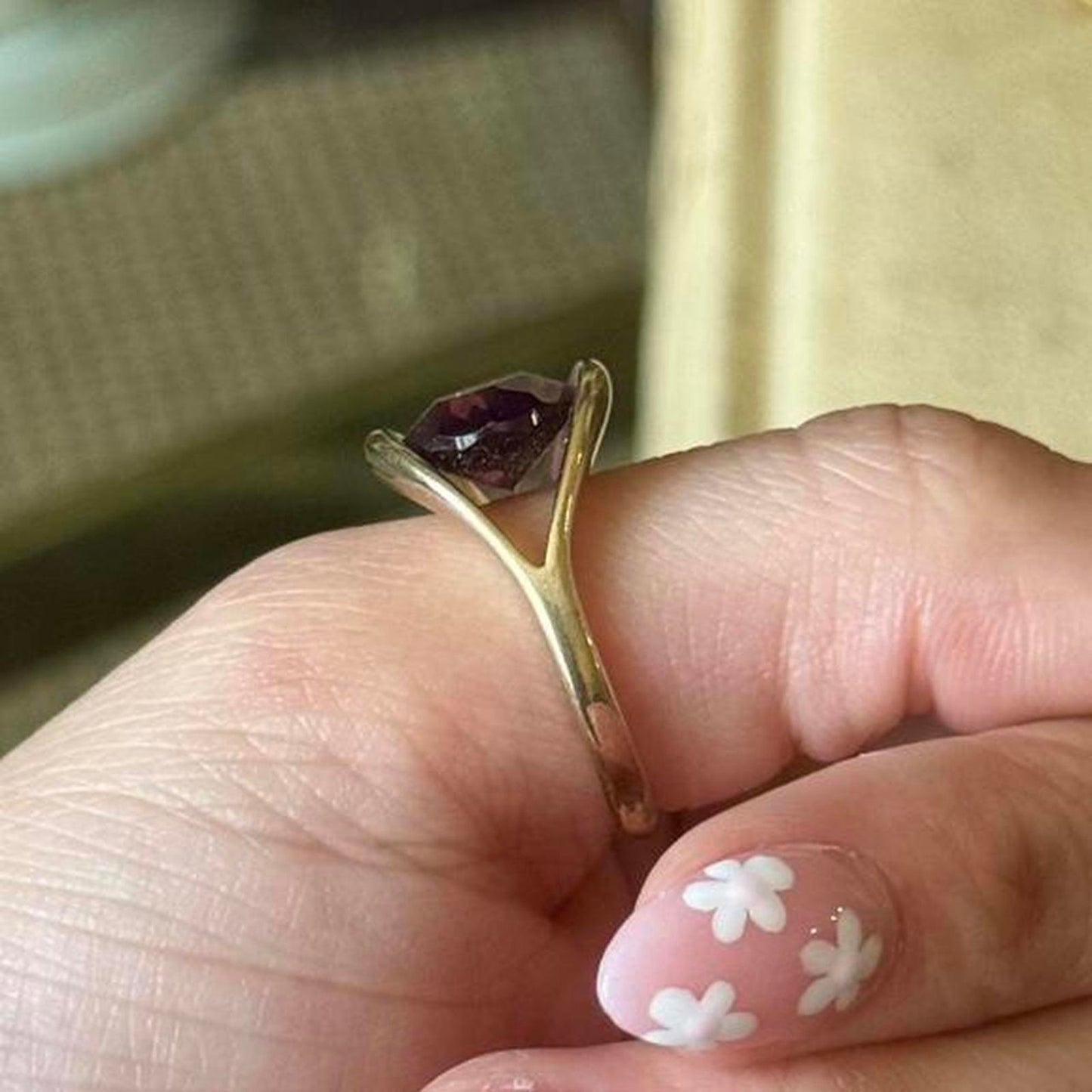 Vintage Gold Electroplated Purple Faux Glass Amethyst Ring