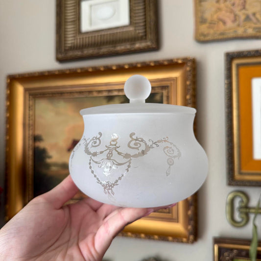 Vintage Frosted Glass Bowl and Lid