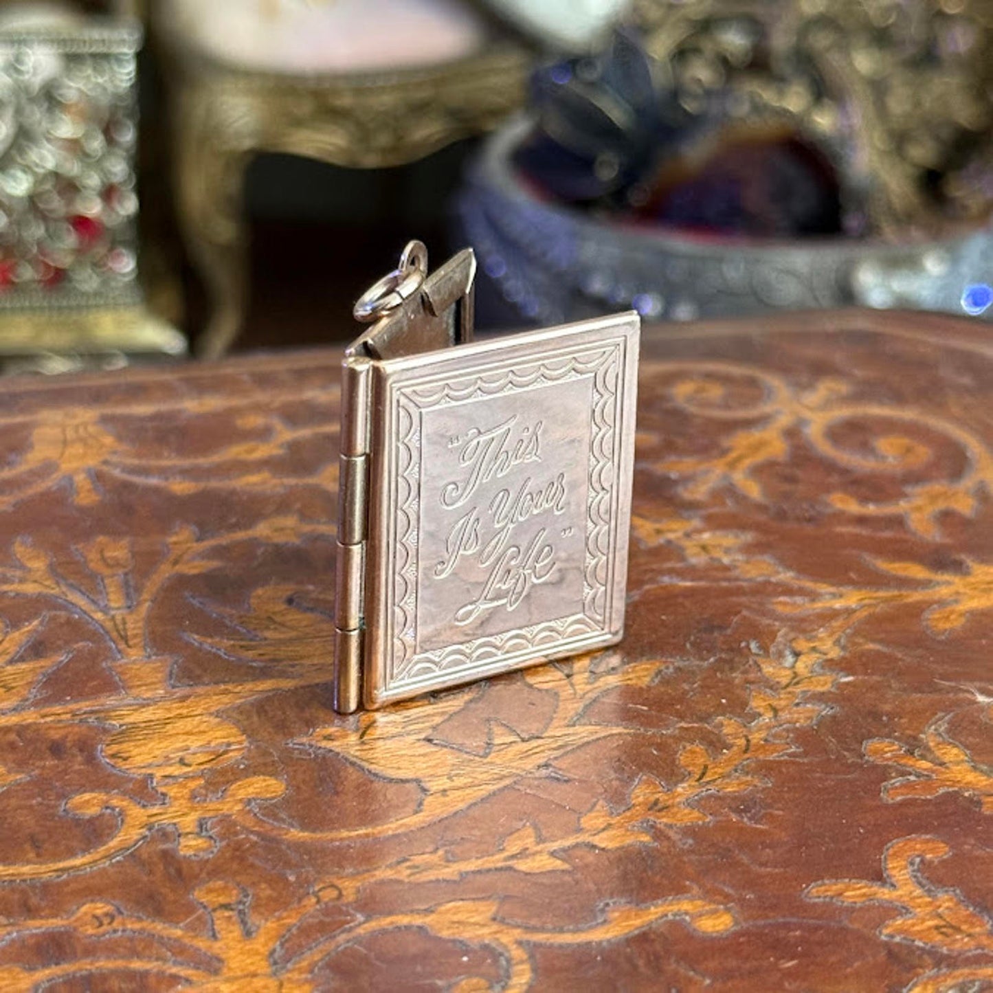 Vintage 60s Gold Tone "This is Your Life" Book Locket Pendant