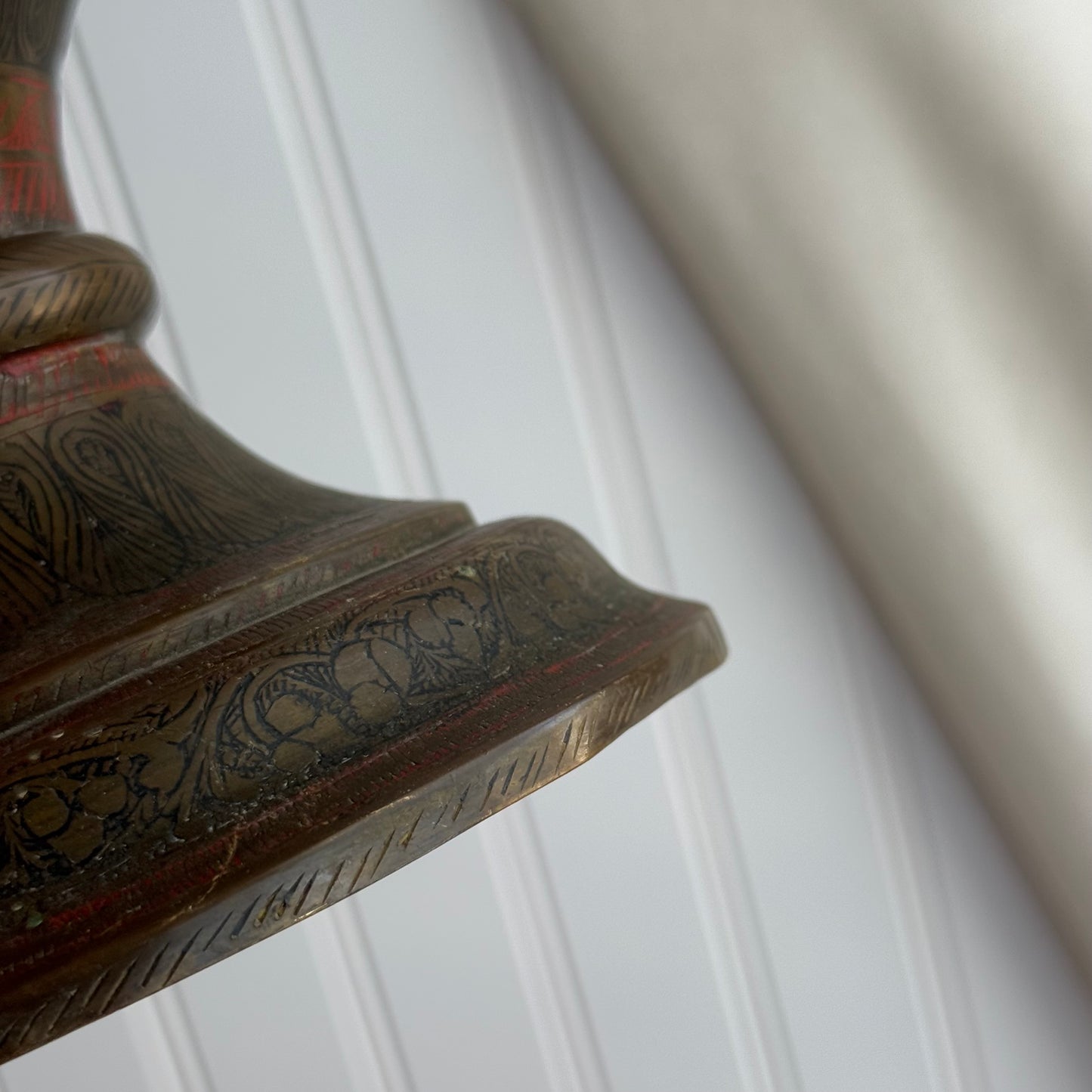 Vintage brass pitcher with etched details