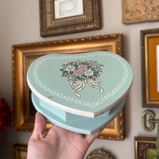Vintage Wooden Heart Shaped Jewelry Box