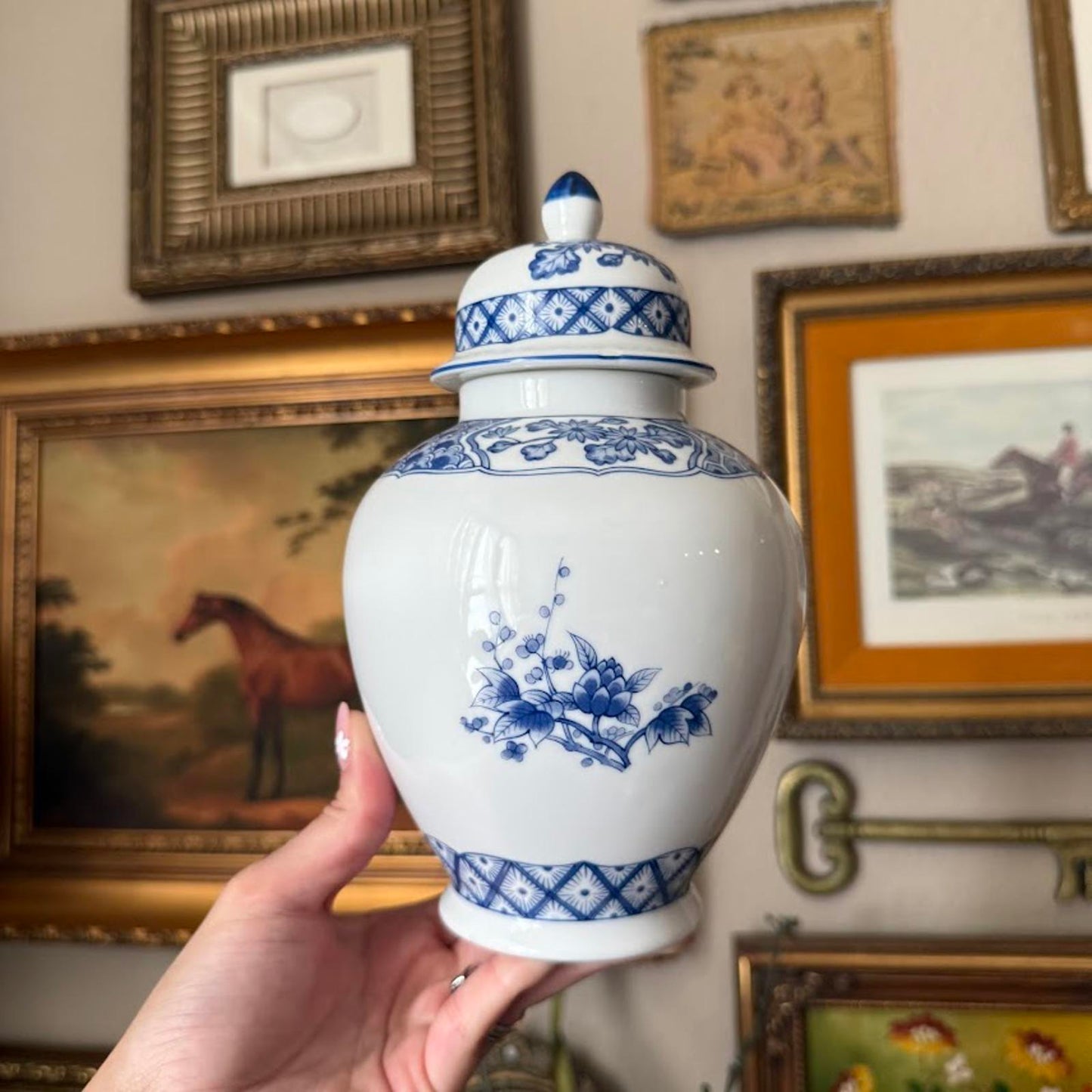 Blue and White Peacock Design Ginger Jar