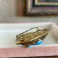 Vintage CZECH Signed Gold Tone Filigree Turquoise Glass Pin Brooch