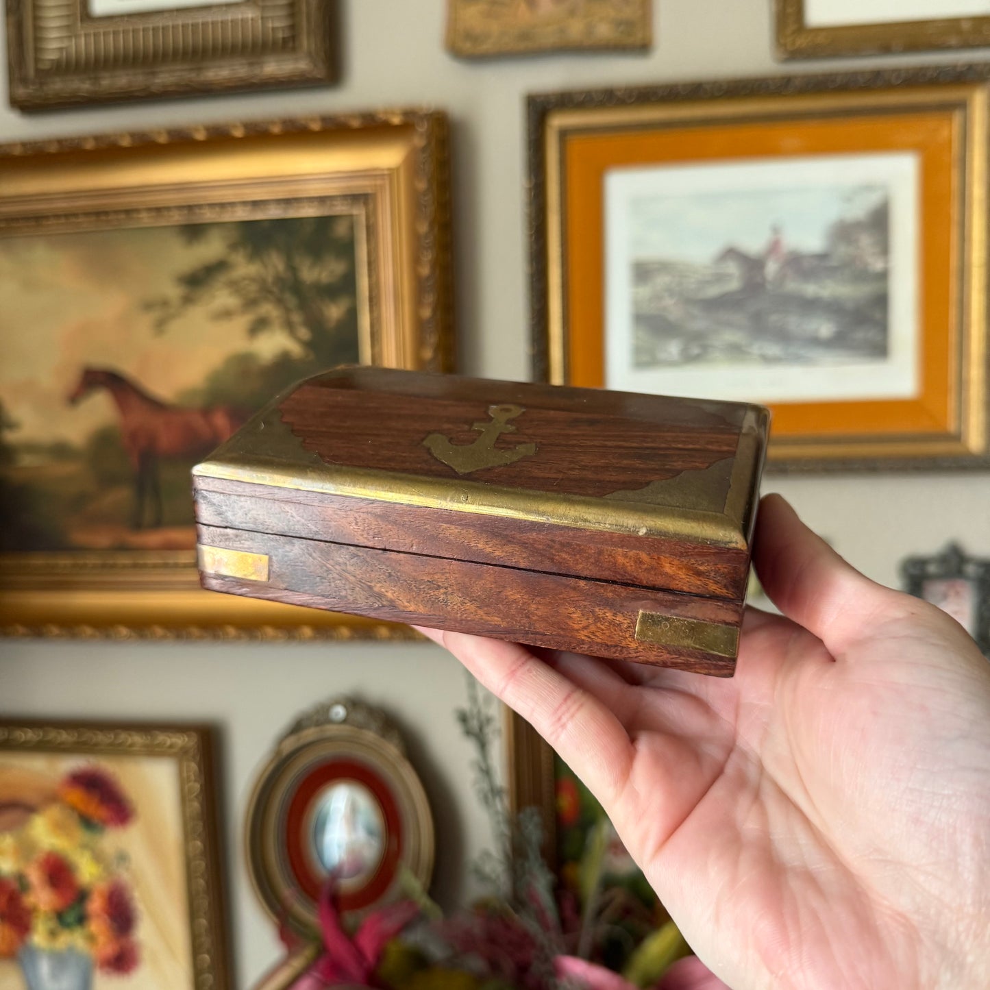 Vintage Wooden & Brass Anchor Box