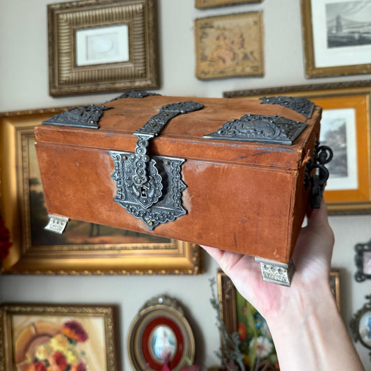 Vintage Ornate Velvet Jewelry Box – Blue Satin Tufted Interior, Decorative Metal Trim & Feet, Mid-Century Asian Design
