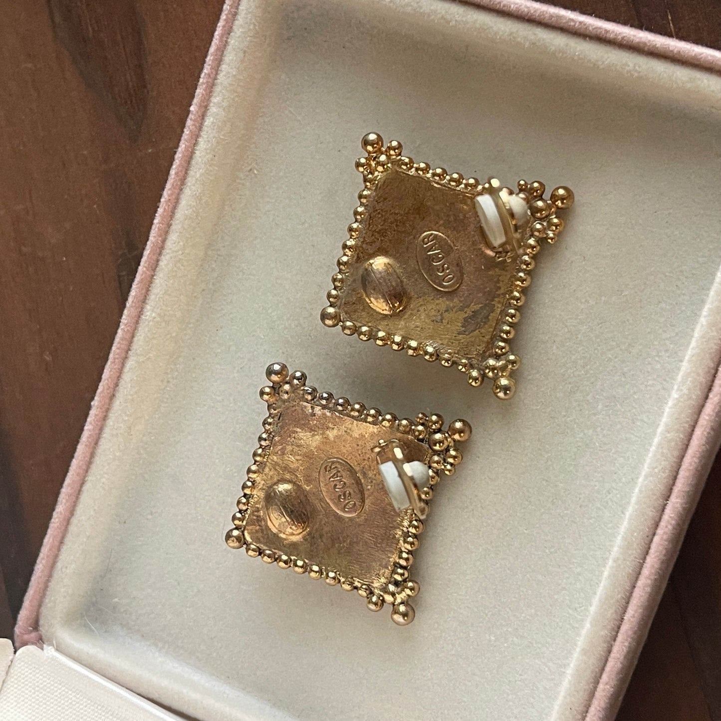 Oscar De La Renta Amber square clip on earrings