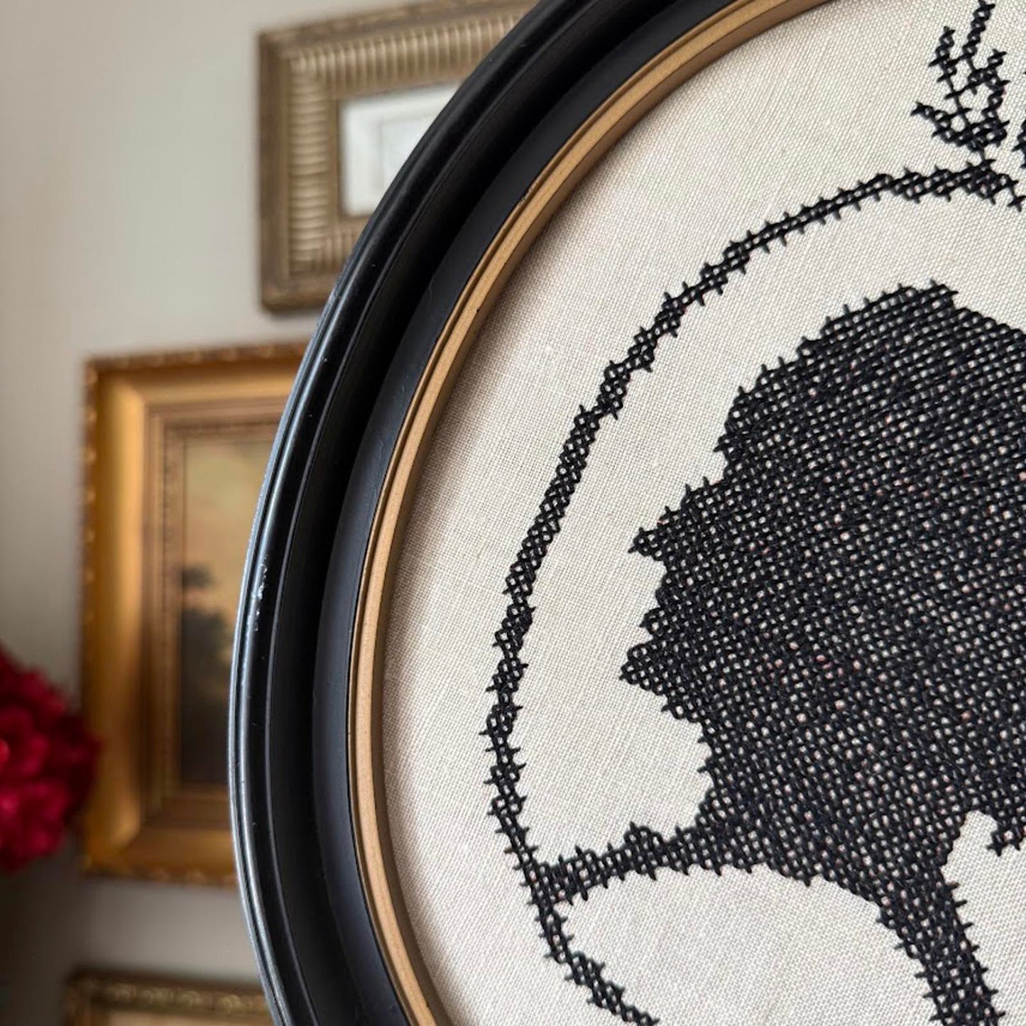 Vintage Cross-Stitched Silhouette in Frame