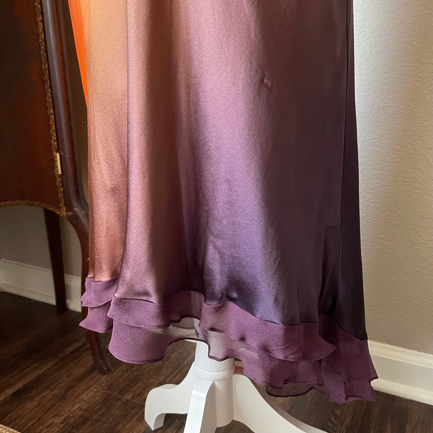 Caché Orange ombre brown/purple silk dress