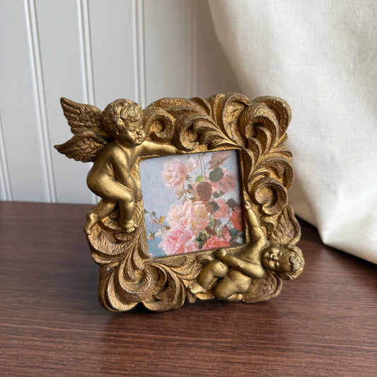 Vintage Angel Cherub frame with flower print