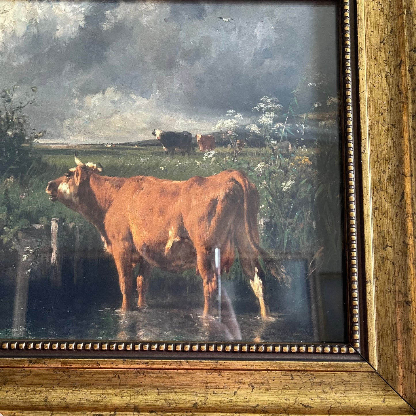 Vintage Inspired Cow scenery landscape art Print frame