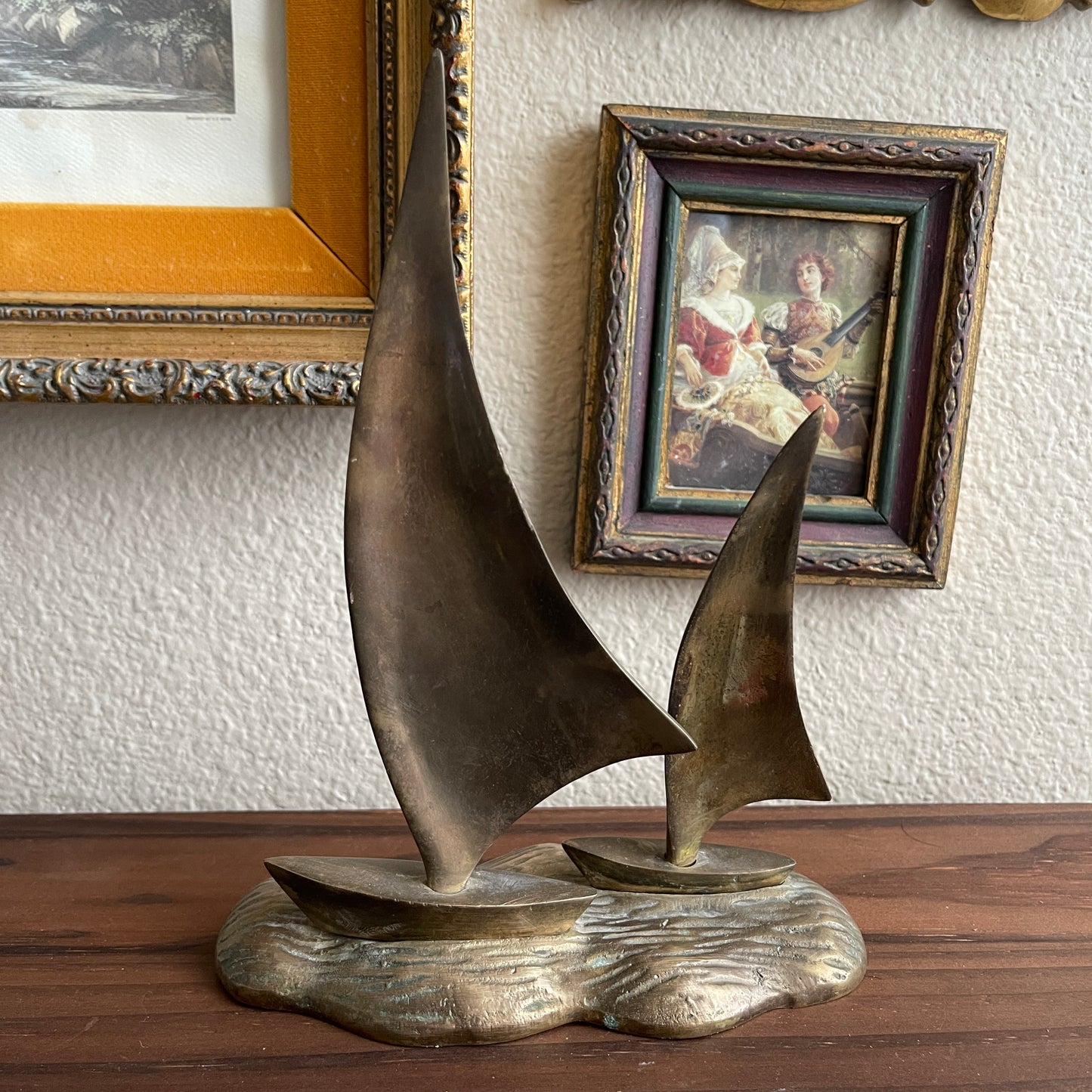 Vintage Brass Sailboats in Water sculpture