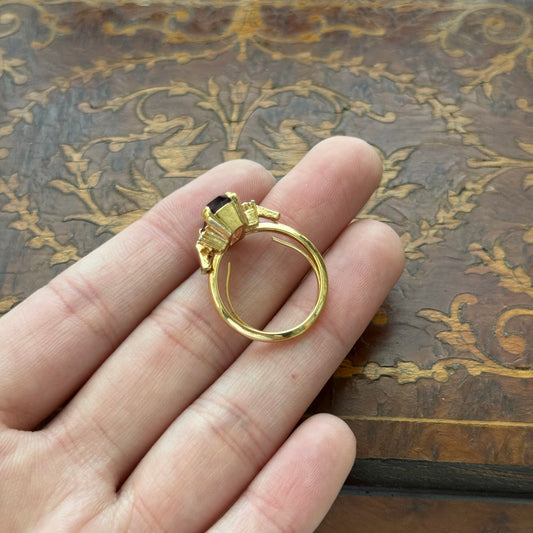 Vintage Avon Gold Tone Glass Purple Rhinestone Ring