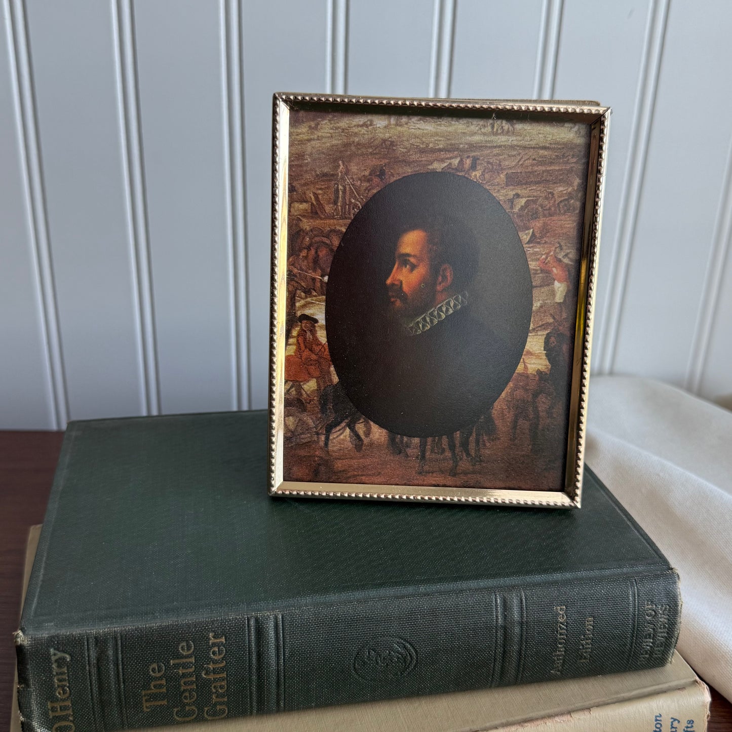 Vintage Brass metal Frame with Man Portrait Print