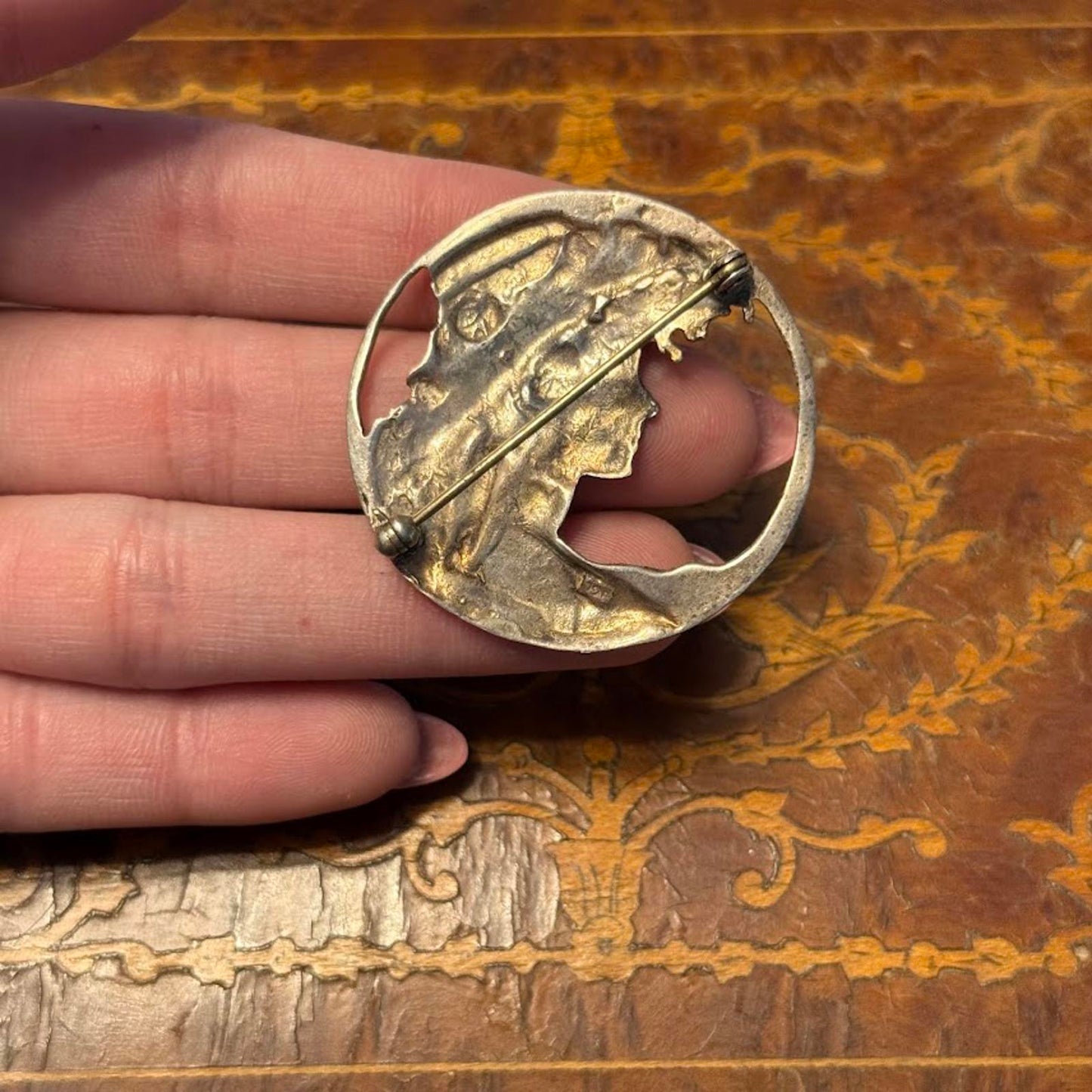 Vintage Art Nouveau Woman with Hat Brooch