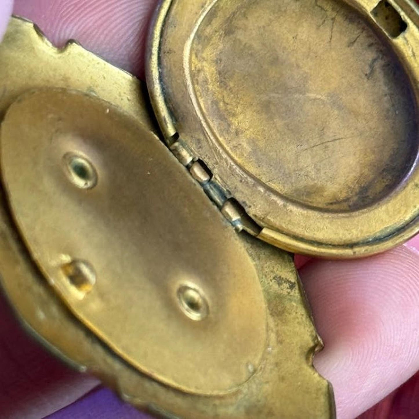 French Guilloche Enamel Secret Locket Pendant Gold & Hand Painted Rose