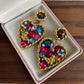 Vintage Heart earrings with multicoloured faux stones clip ons