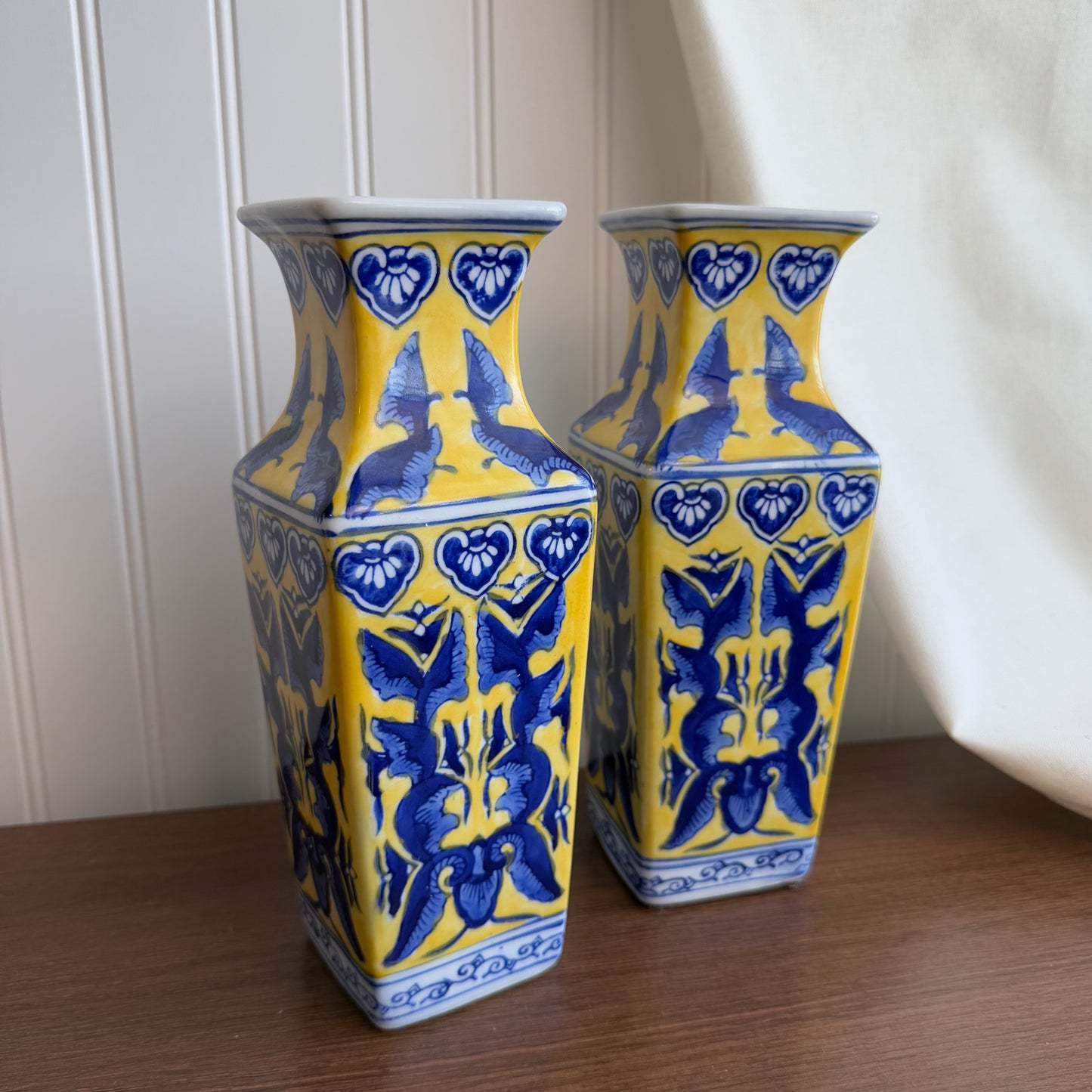 Yellow/Blue Chinese Hand Painted  Vase set