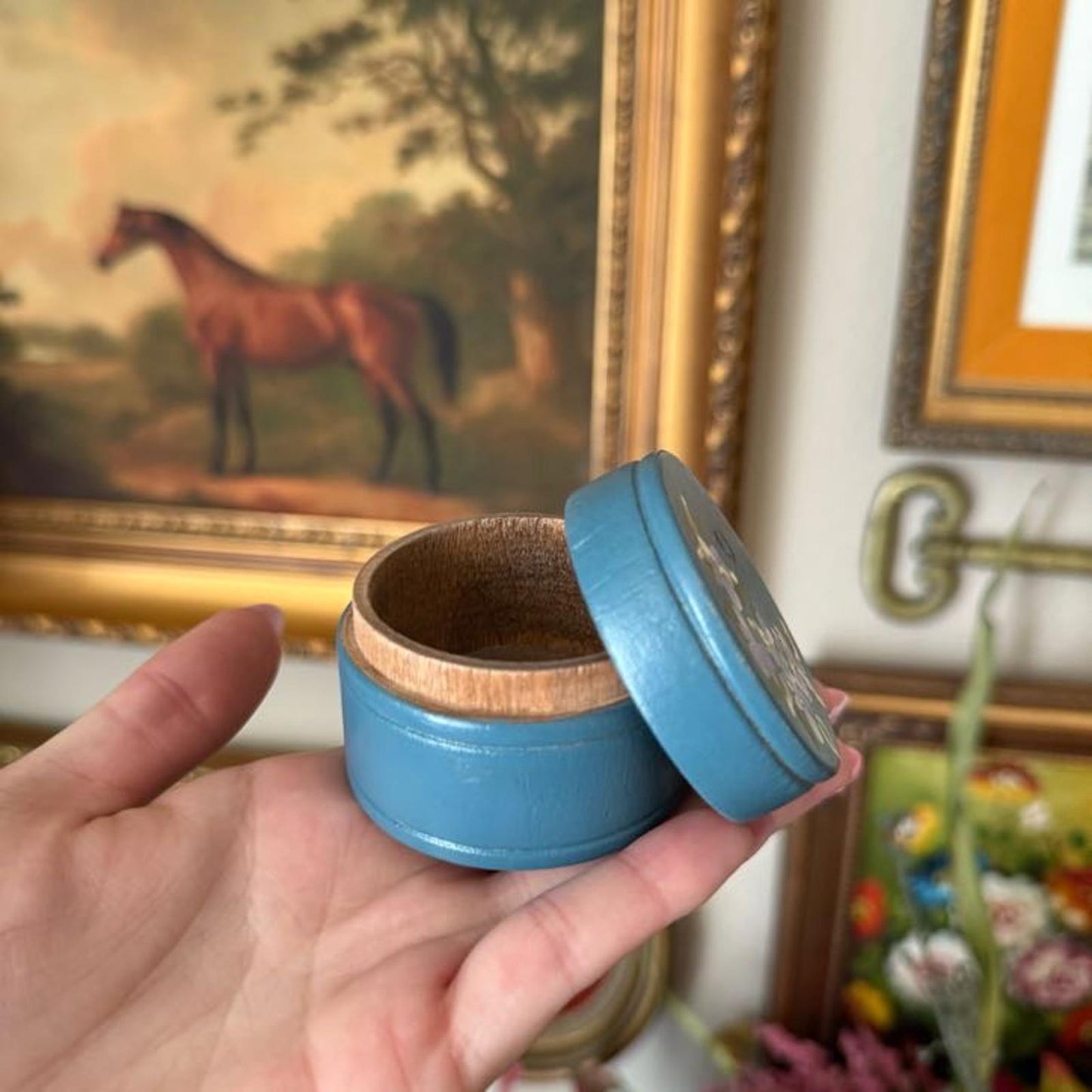 Vintage Hand-Painted Floral Trinket Box with Lid