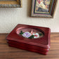 Vintage Small Wood Jewelry Box With Glass Lid And Painted Floral Design