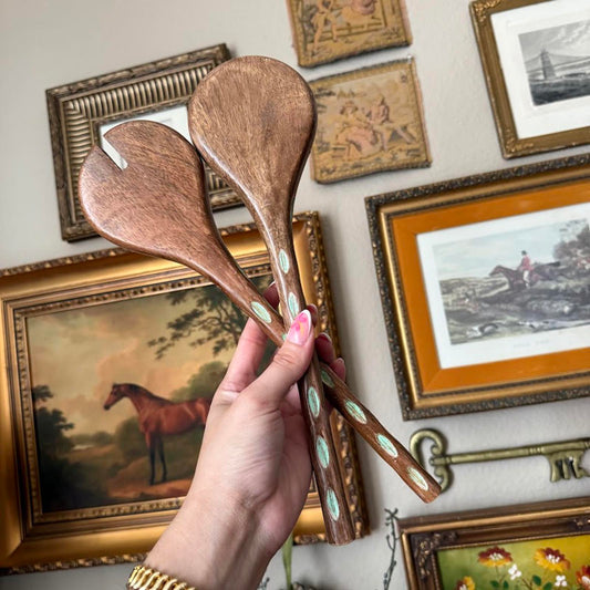 Vintage Wooden Carved Serving Spoons