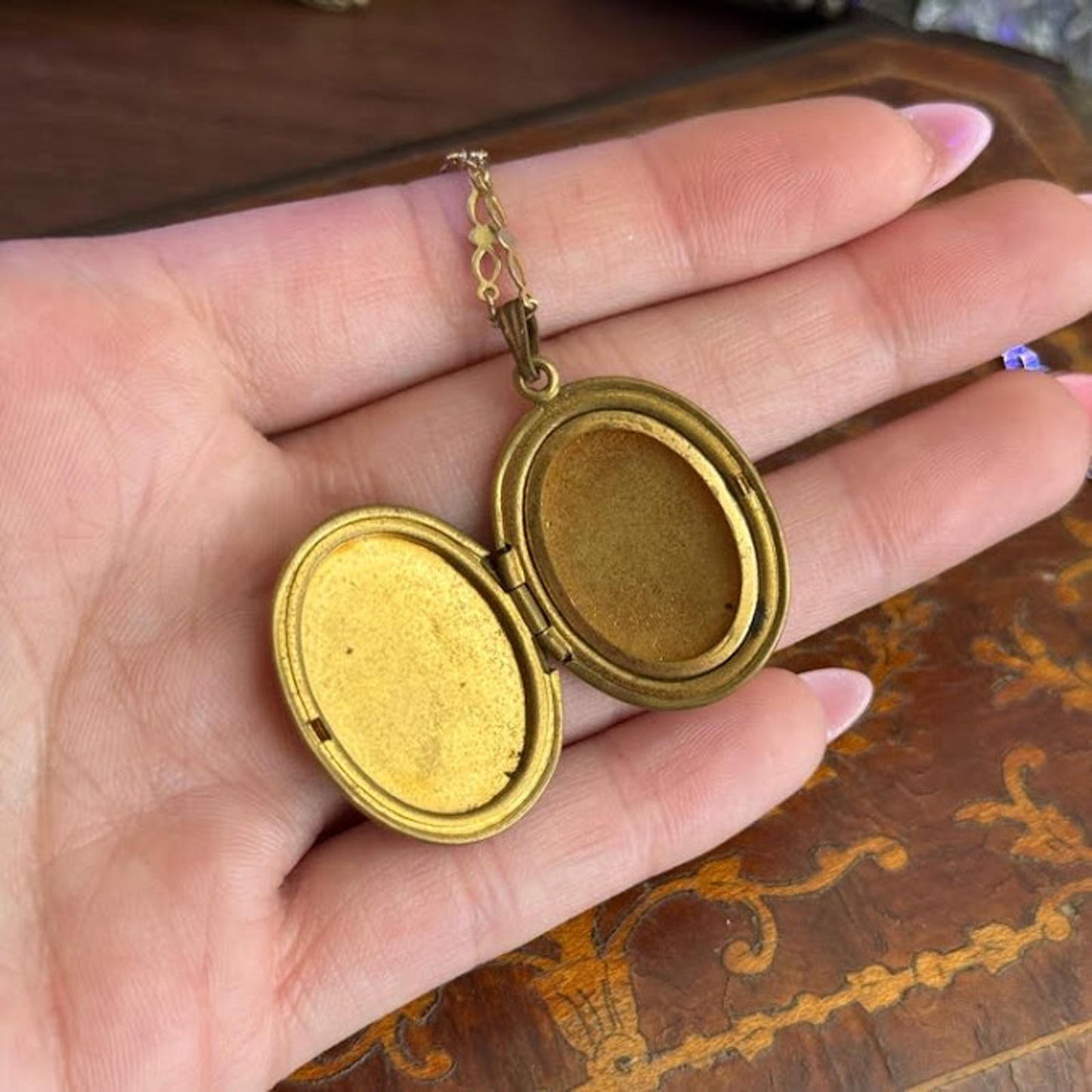 French Guilloche Enamel Locket Pendant with Hand Painted Rose