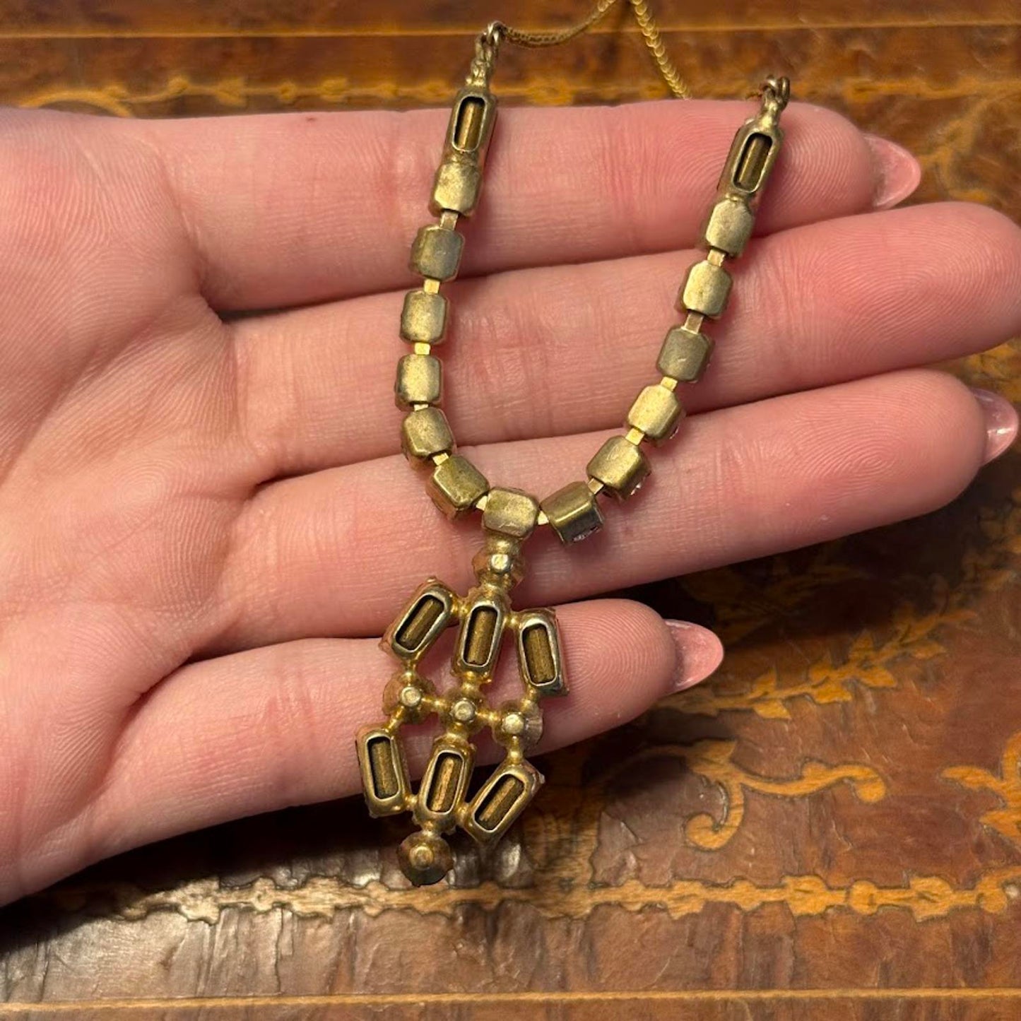 Vintage Ruby Red & clear rhinestone necklace