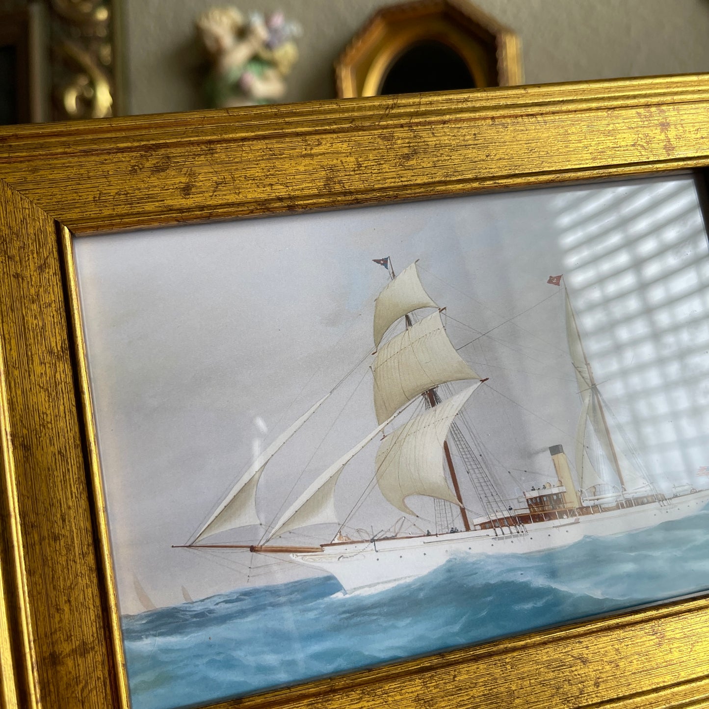 Vintage Style Boat & Ocean scenery framed Print gallery wall