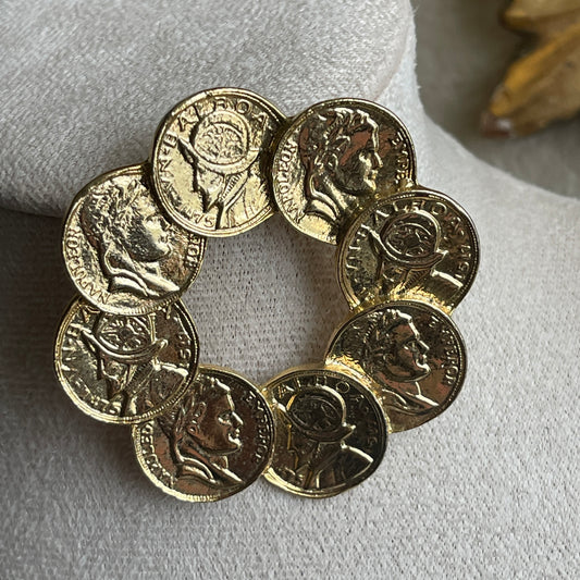 Vintage French gold tone Coin Brooch