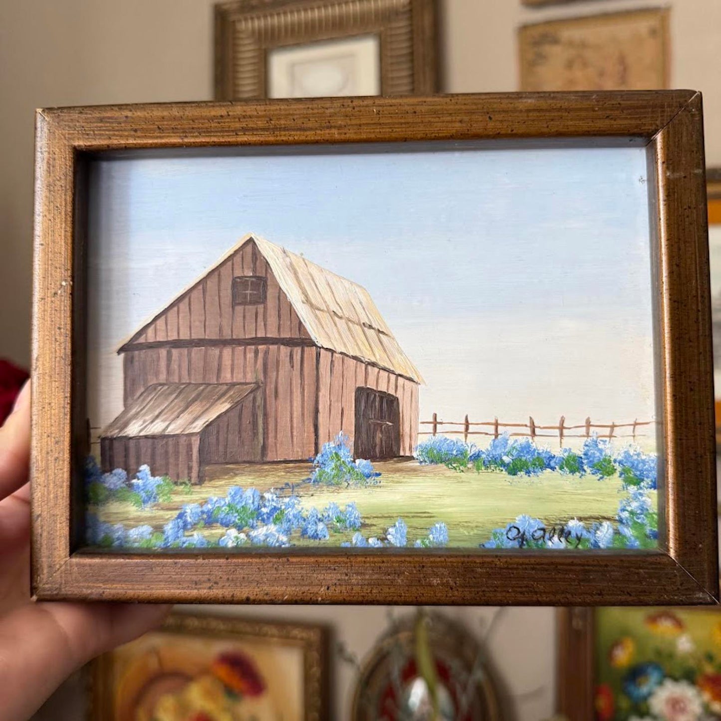 Vintage Farmhouse & Bluebonnets Painting