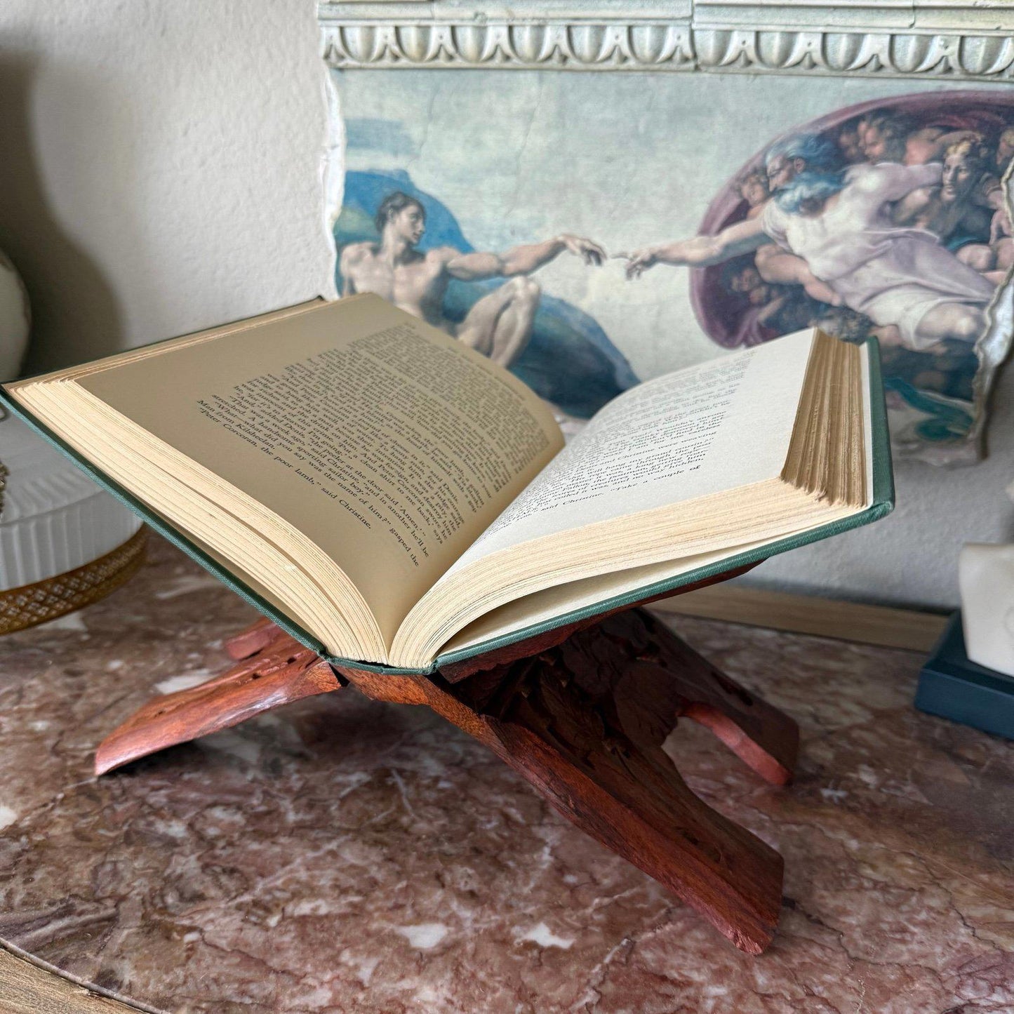 Vintage wood Hand carved book holder Made in India