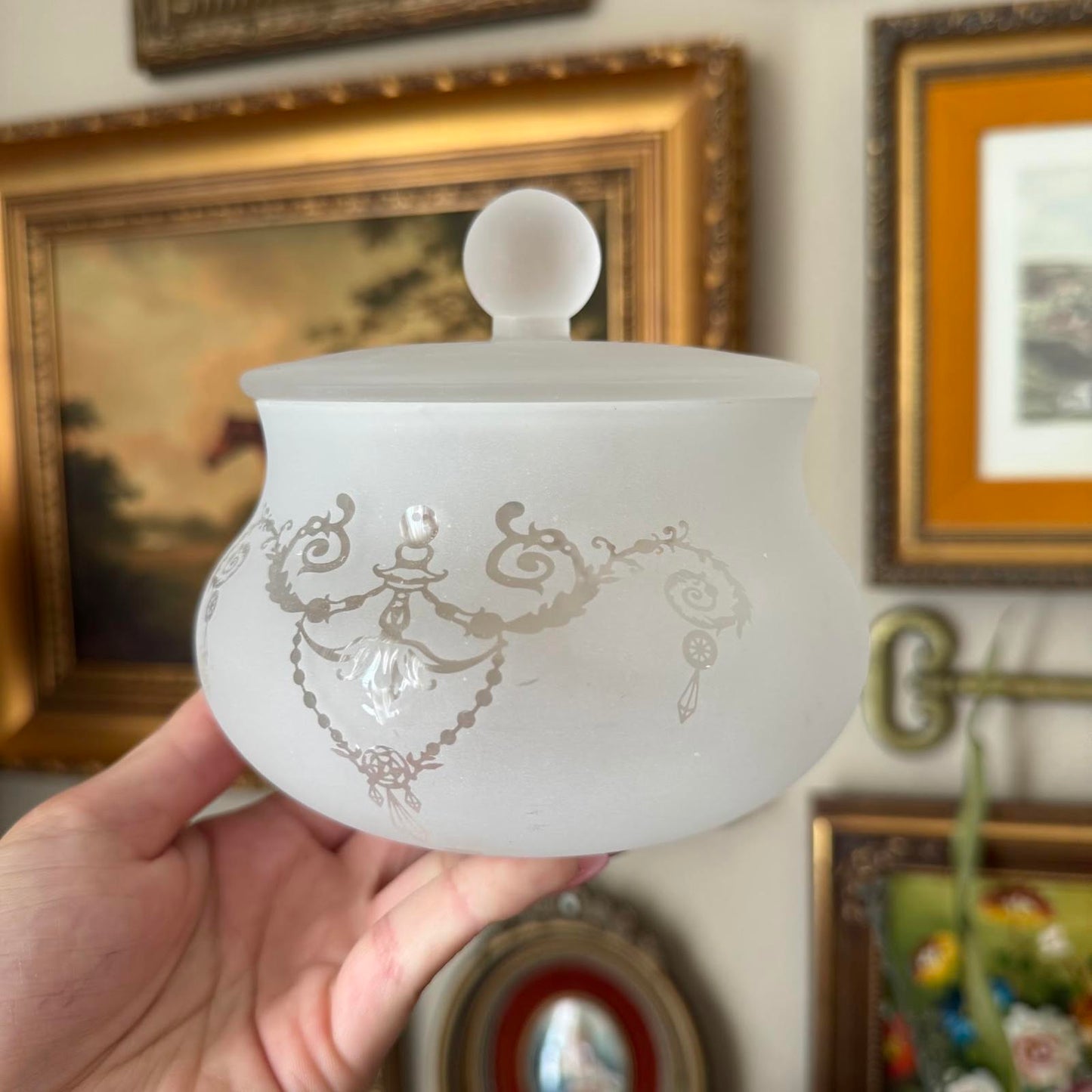 Vintage Frosted Glass Bowl and Lid