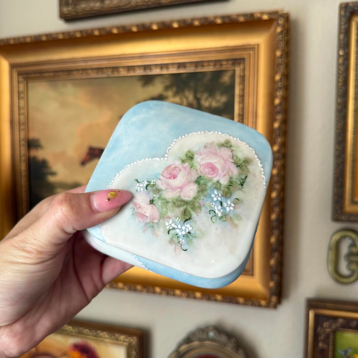 Vintage Ceramic Hand-Painted Floral Trinket Dish