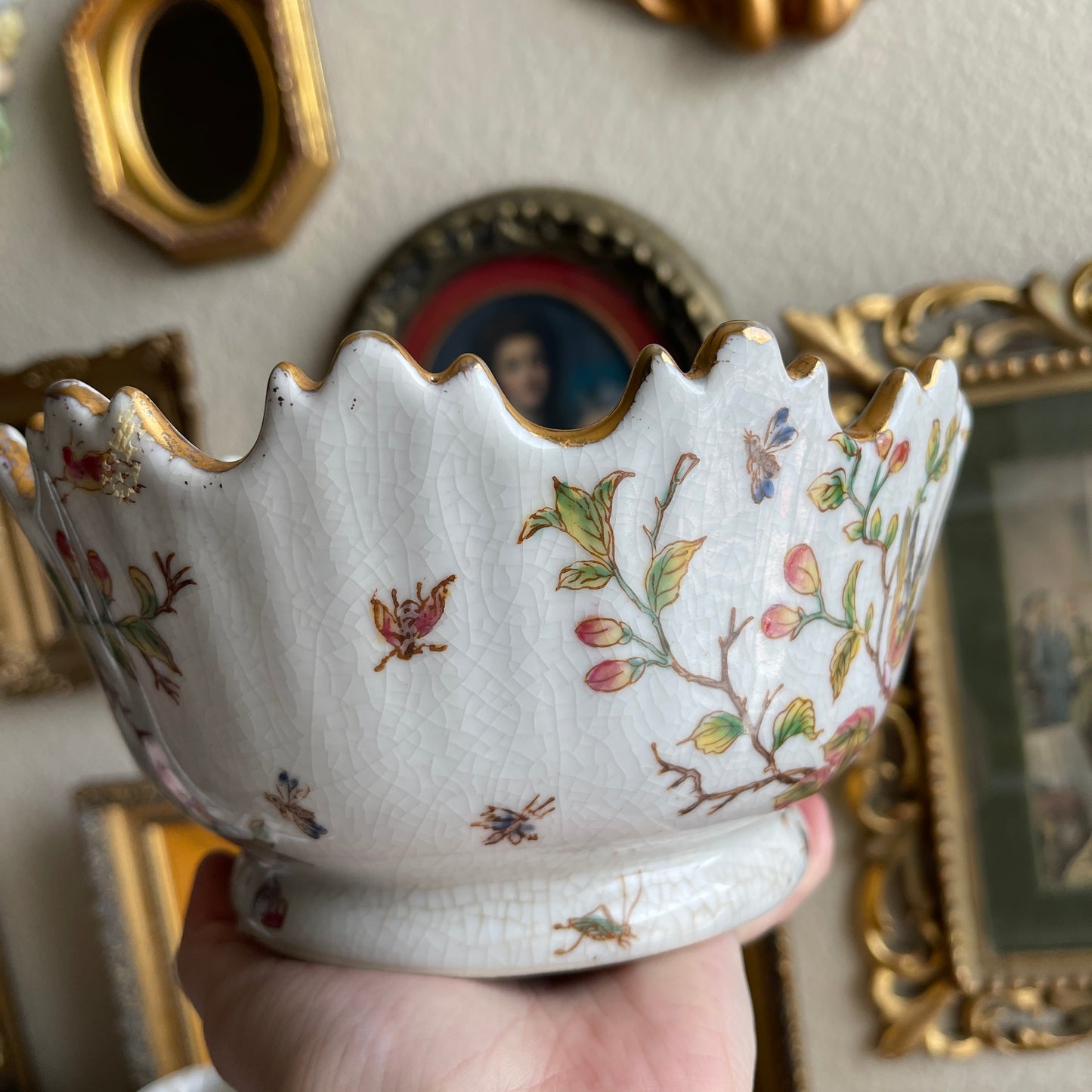 Vintage Chinese Porcelain with Birds Bowl/Planter