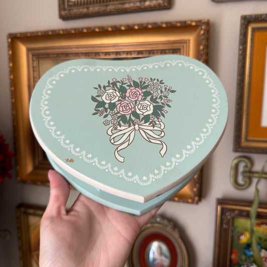 Vintage Wooden Heart Shaped Jewelry Box