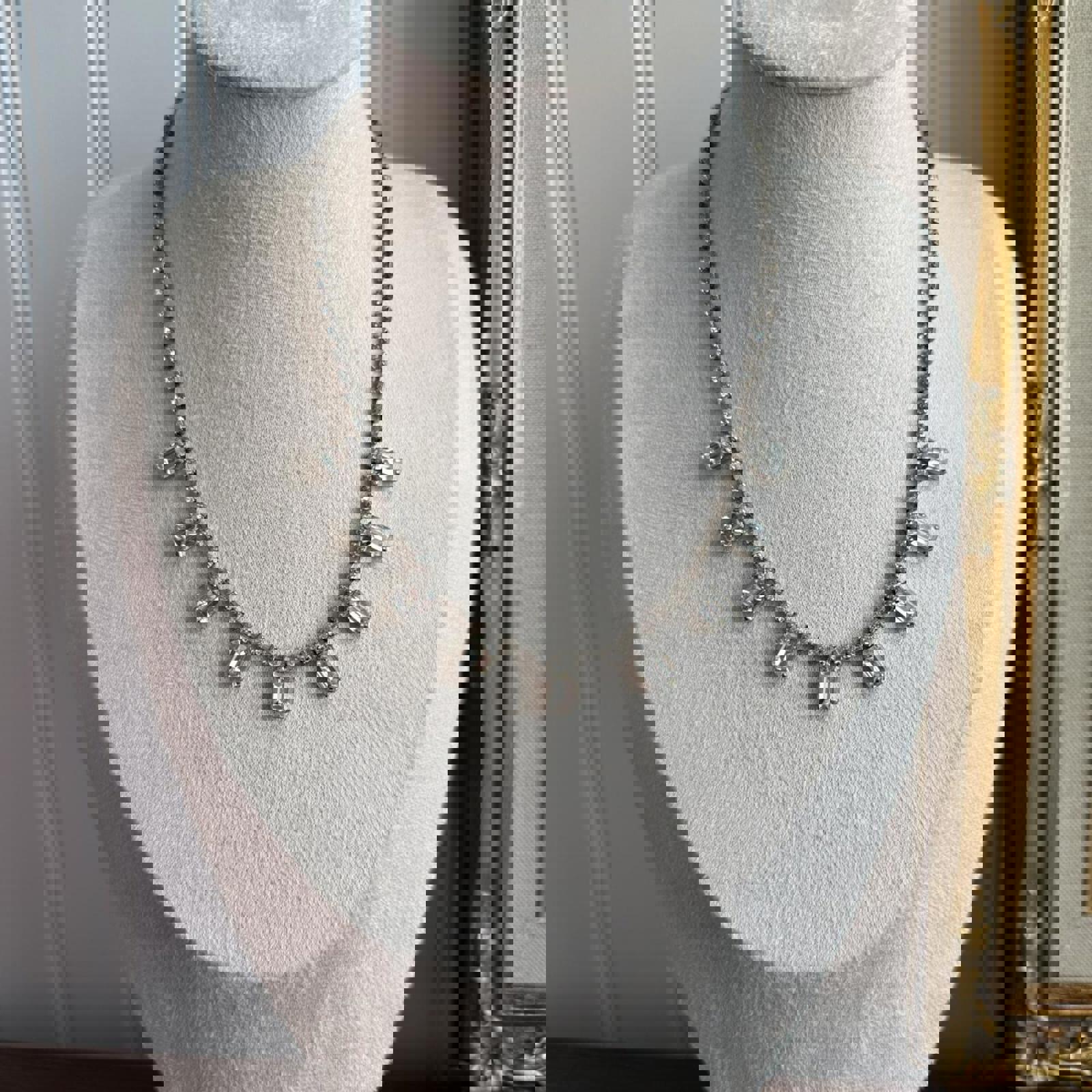 Vintage 1950s Silver rhinestone crystal necklace – Thrift Antiques