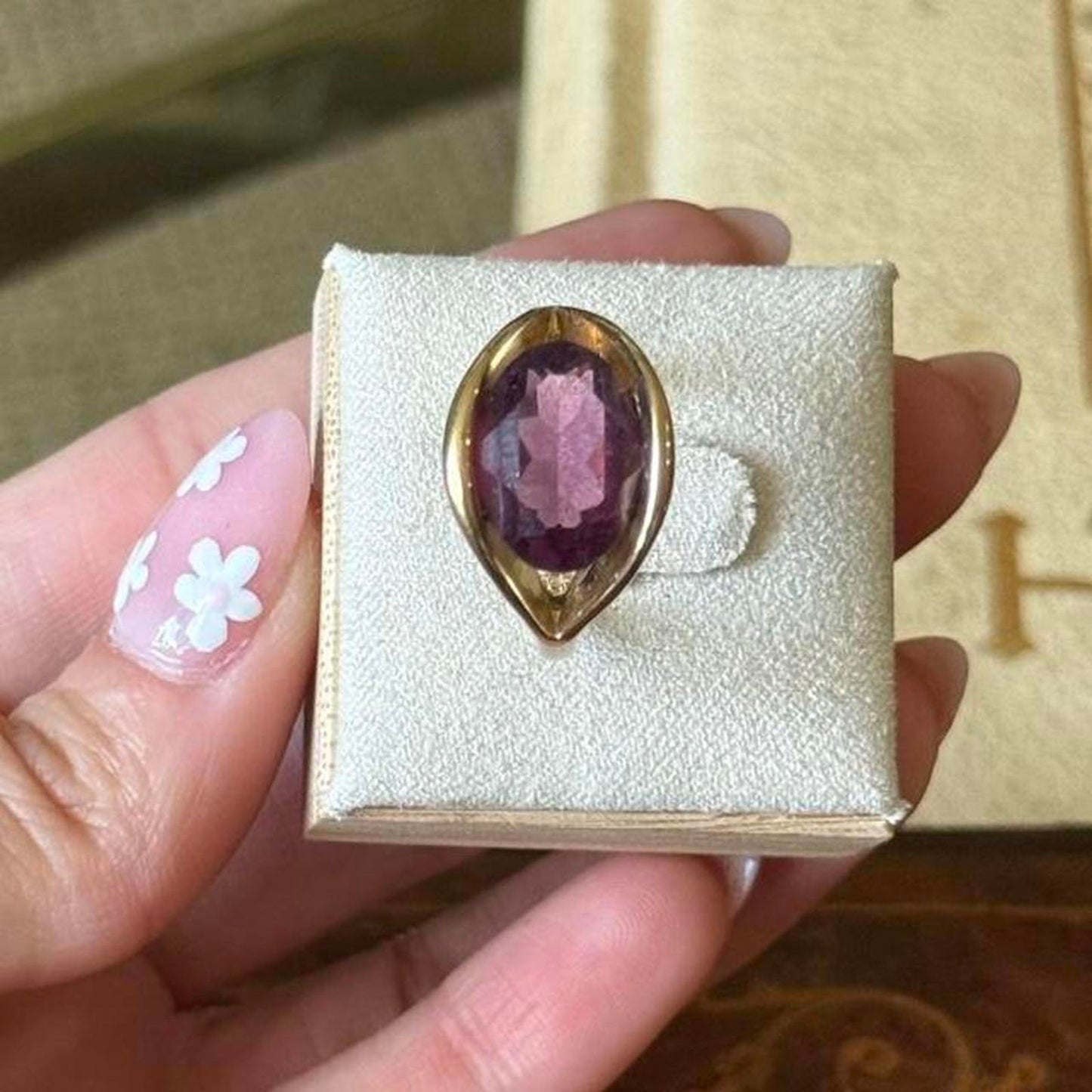 Vintage Gold Electroplated Purple Faux Glass Amethyst Ring