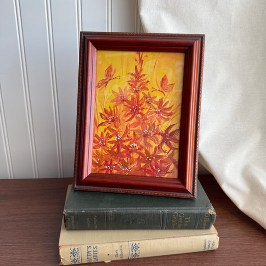 Orange Wild Flowers Painting Framed