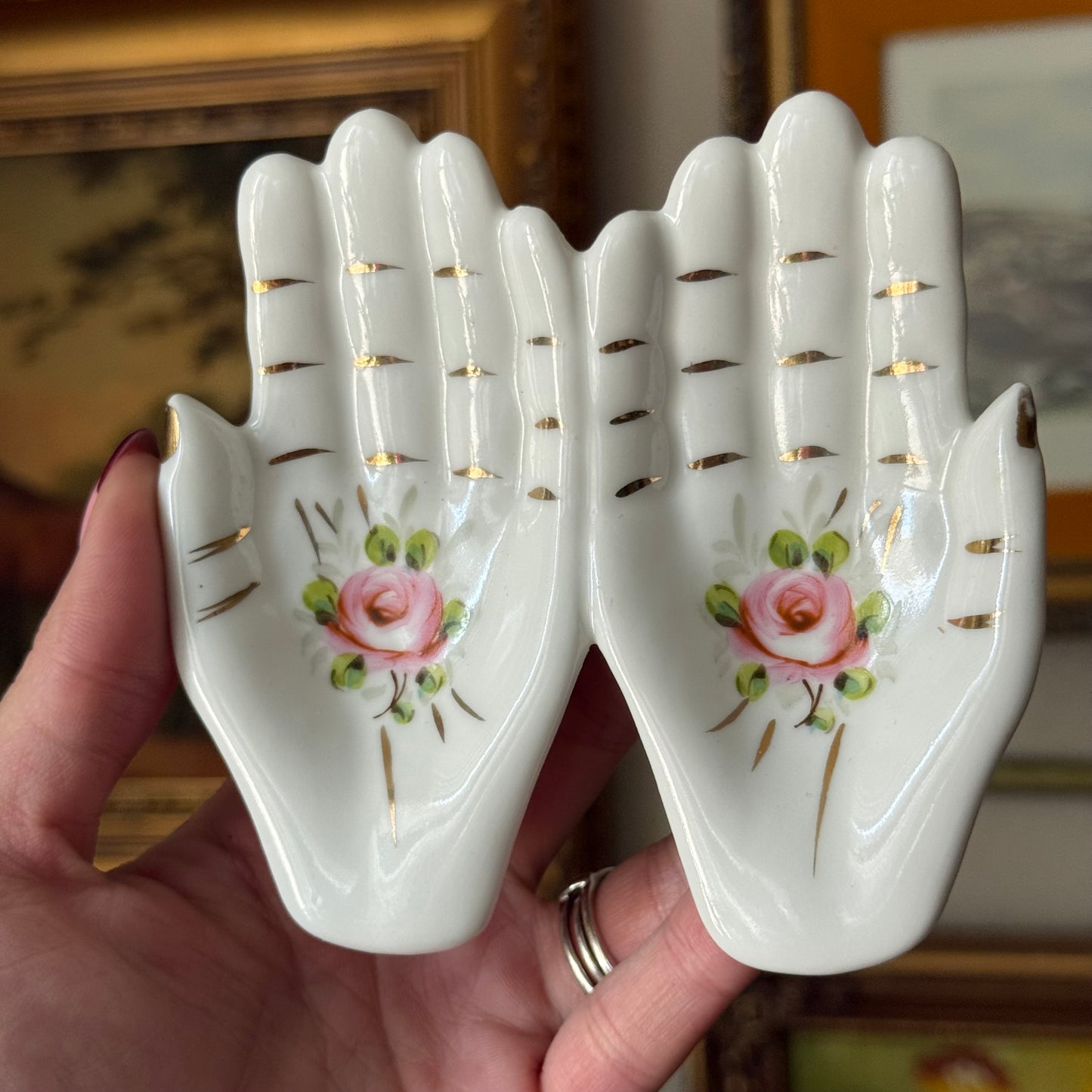 Vintage Hand Painted Hand trinket dish