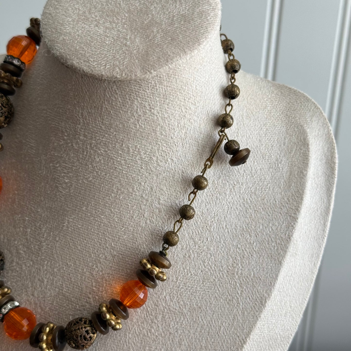 Vintage Orange and Gold Beaded Necklace