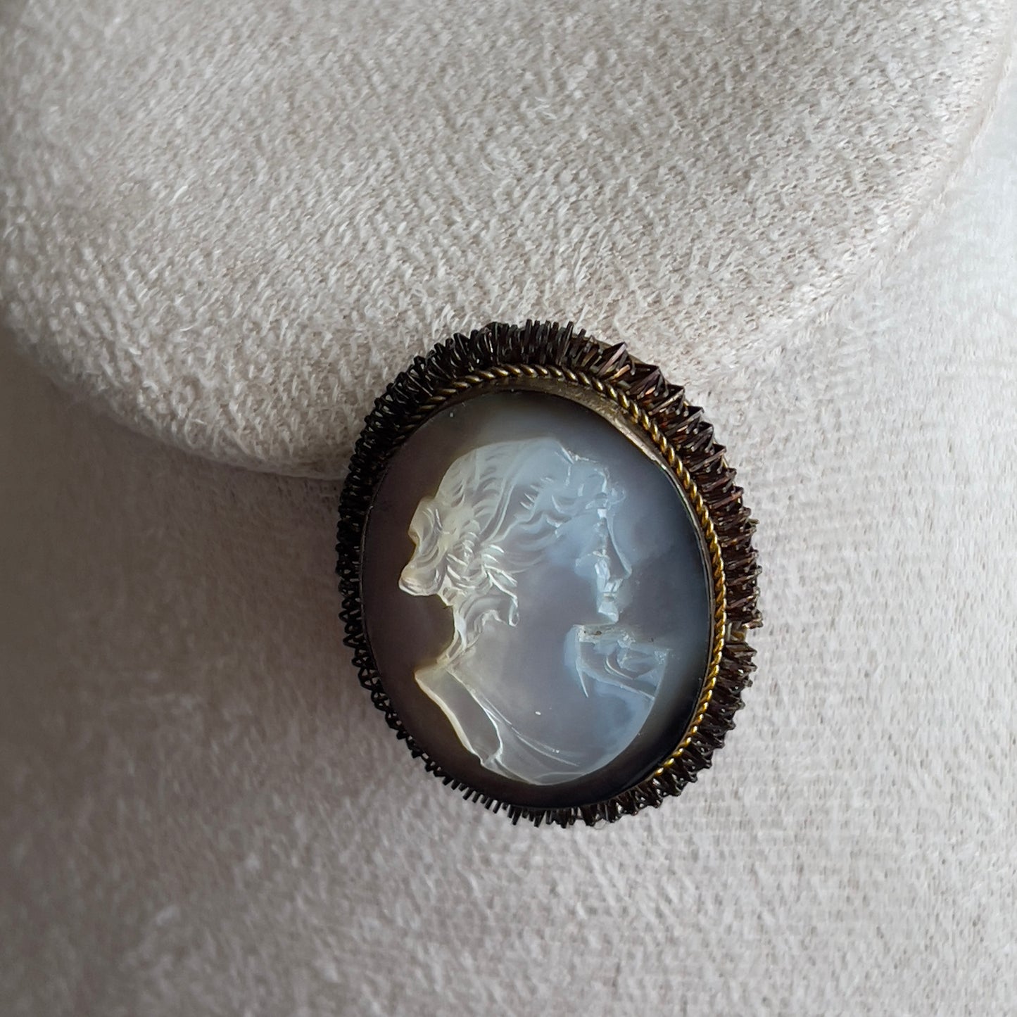 Vintage antique silver Mother of Pearl Carved Cameo brooch & pendant