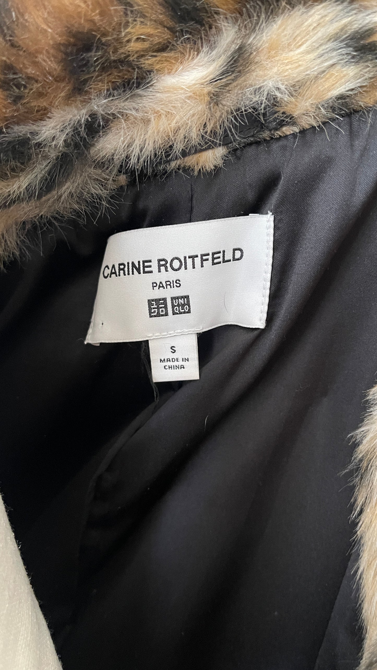 Carine Roitfeld x Uniqlo leopard faux fur coat