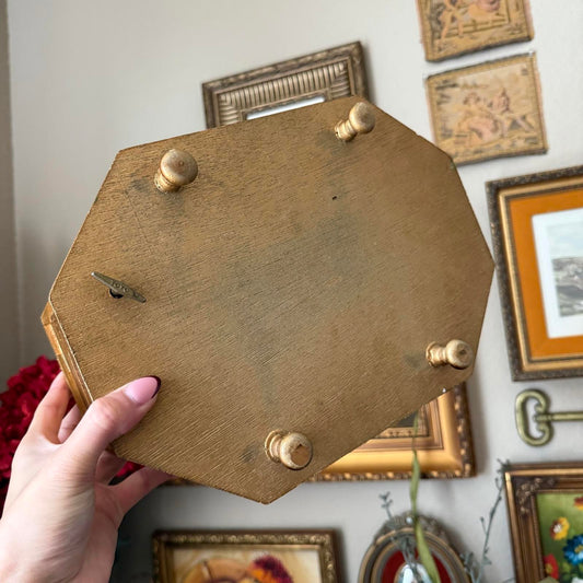 Vintage Large Gold Victorian Girl Reading a Book Music Jewelry Box