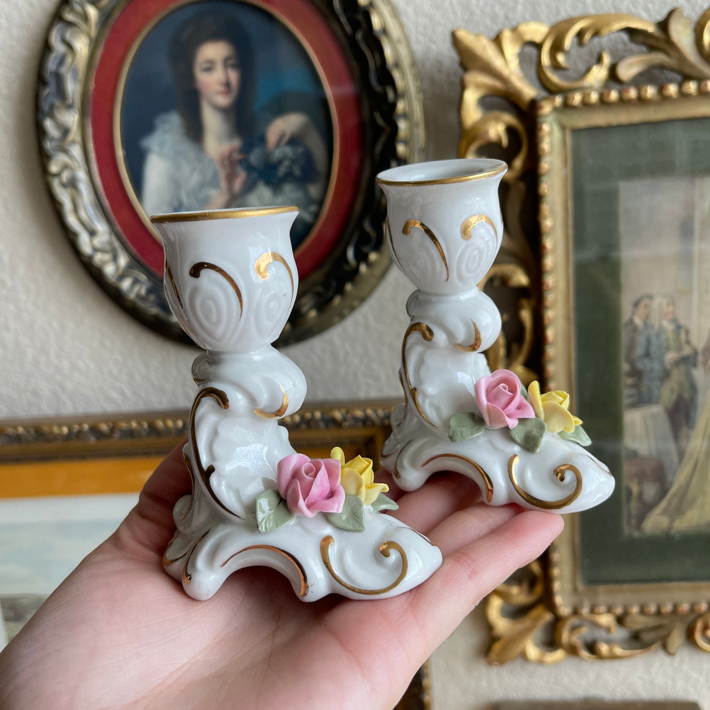 Vintage Candlesticks porcelain candlesticks set of 2