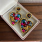 Vintage Heart earrings with multicoloured faux stones clip ons