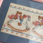 Vintage Bears and rocking horse needlepoint framed art