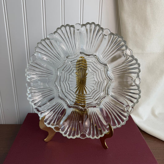 Vintage Clear Glass Deviled Egg Oyster Plate Platter