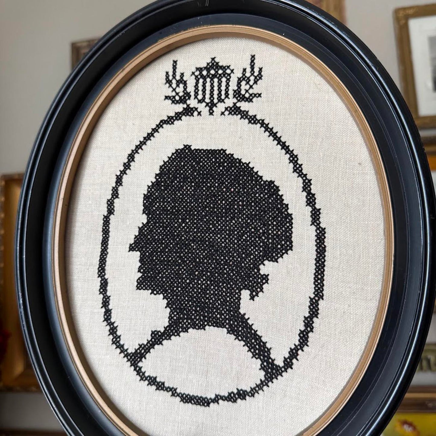 Vintage Cross-Stitched Silhouette in Frame